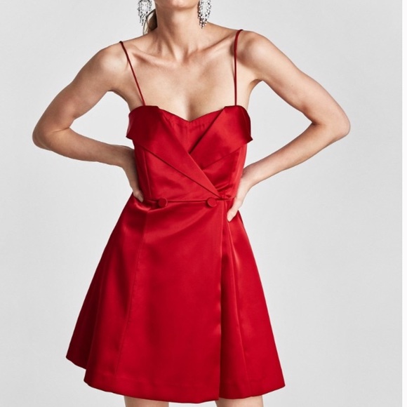 Zara Dresses & Skirts - NWT Zara Red Satin Tuxedo Mini Dress